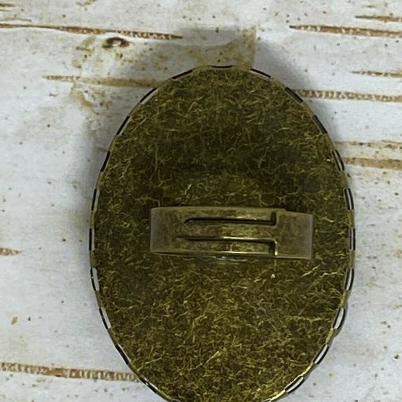 Owl White Black Cameo Brass Adjustable Ring Birds - Picture 8 of 8